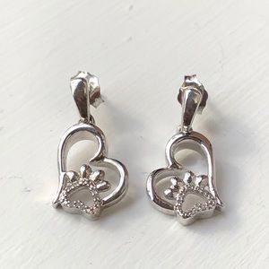 925 Sterling Silver Paw Print Heart Earrings